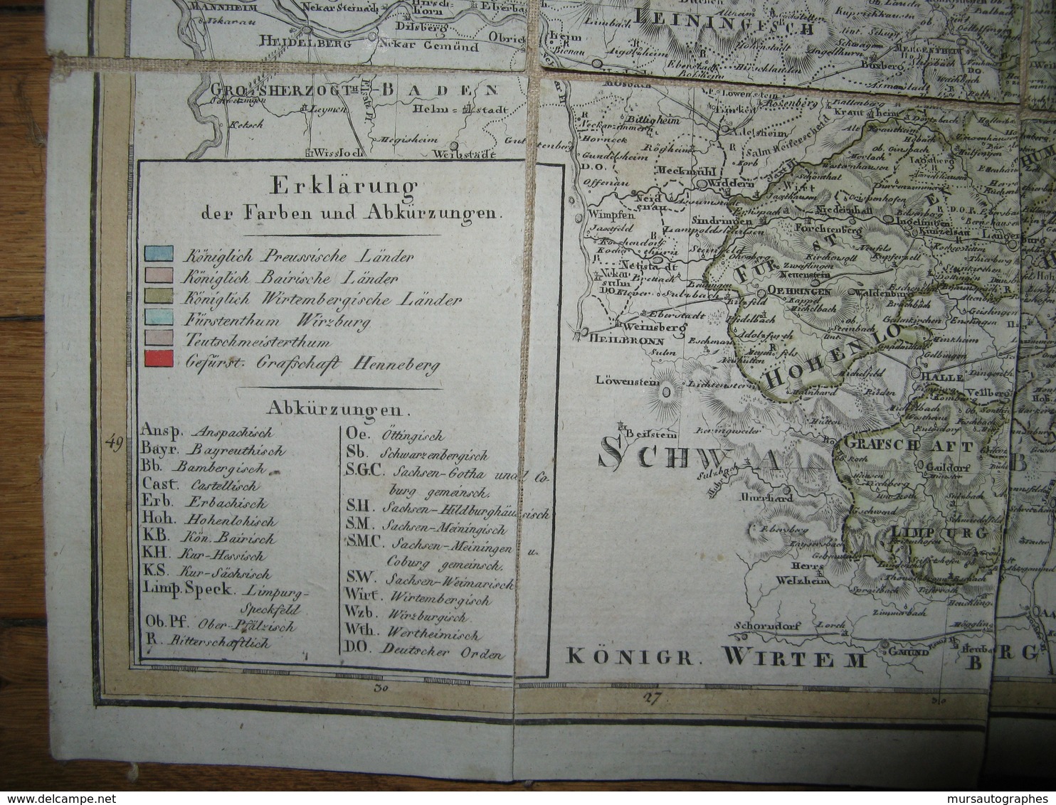 BELLE ET RARE CARTE COULEURS DE "FRANKEN ET SES ENVIRONS" ALSACE PREMIER EMPIRE 1806 EN ALLEMAND - Geographical Maps