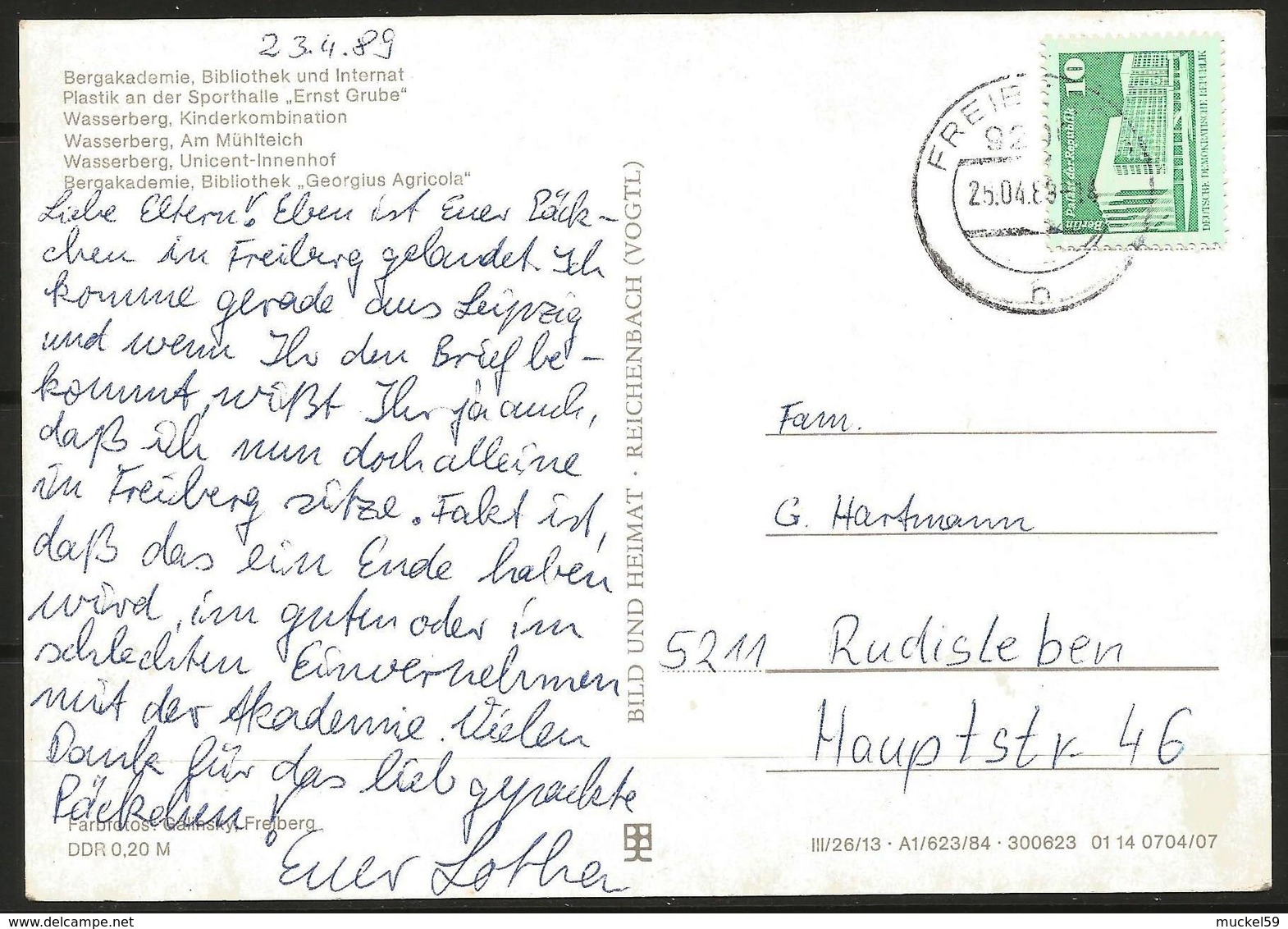 Postcard AK Germany Views Freiberg Mining Academy Wasserberg Library 'Georgius Agricola' Posted 1989 - Freiberg (Sachsen)