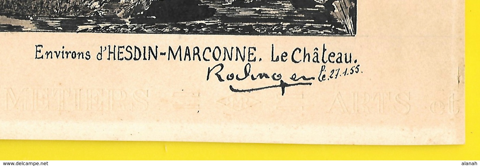 HESDIN-MARCONNE Authentique Dessin à L'Encre Du Château 1955 Signé Roclinger? - Prints & Engravings