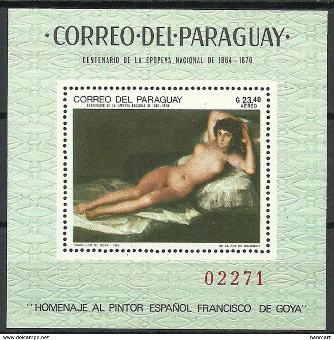 Paraguay 1969 Mi Bl 132 MNH ( ZS3 PRGbl132dav87C ) - Aktmalerei