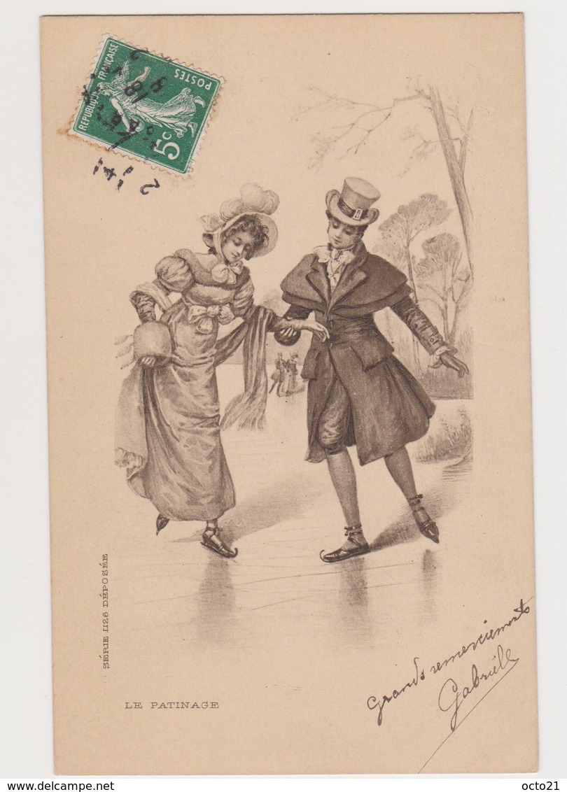 Carte Fantaisie Dessinée /Le Patinage - Couples