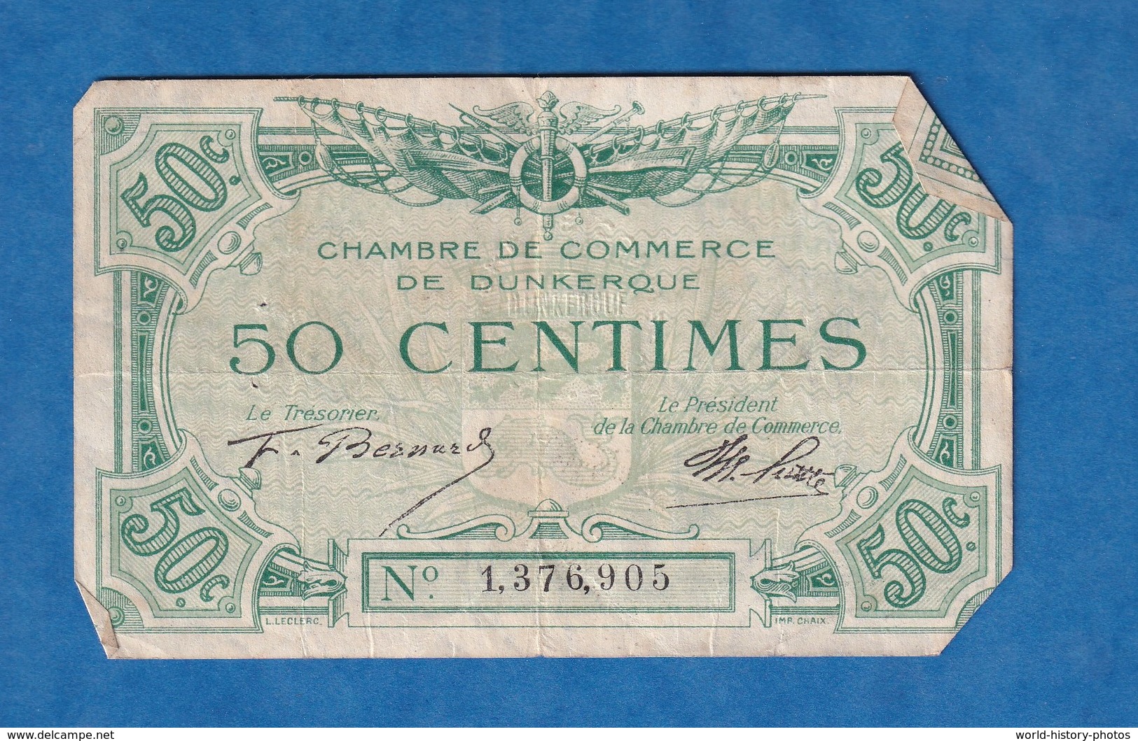 Billet Ancien - Chambre De Commerce De DUNKERQUE ( Nord ) - 50 Centimes - Trésorier F. Bernard - Imprimerie Chaix - Non Classés