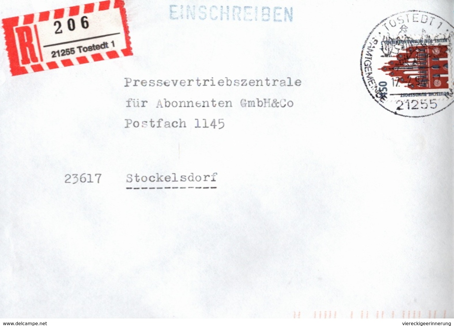 ! 1 Einschreiben , 1994,  R-Zettel Aus Tostedt, 21255 - R- & V- Vignetten