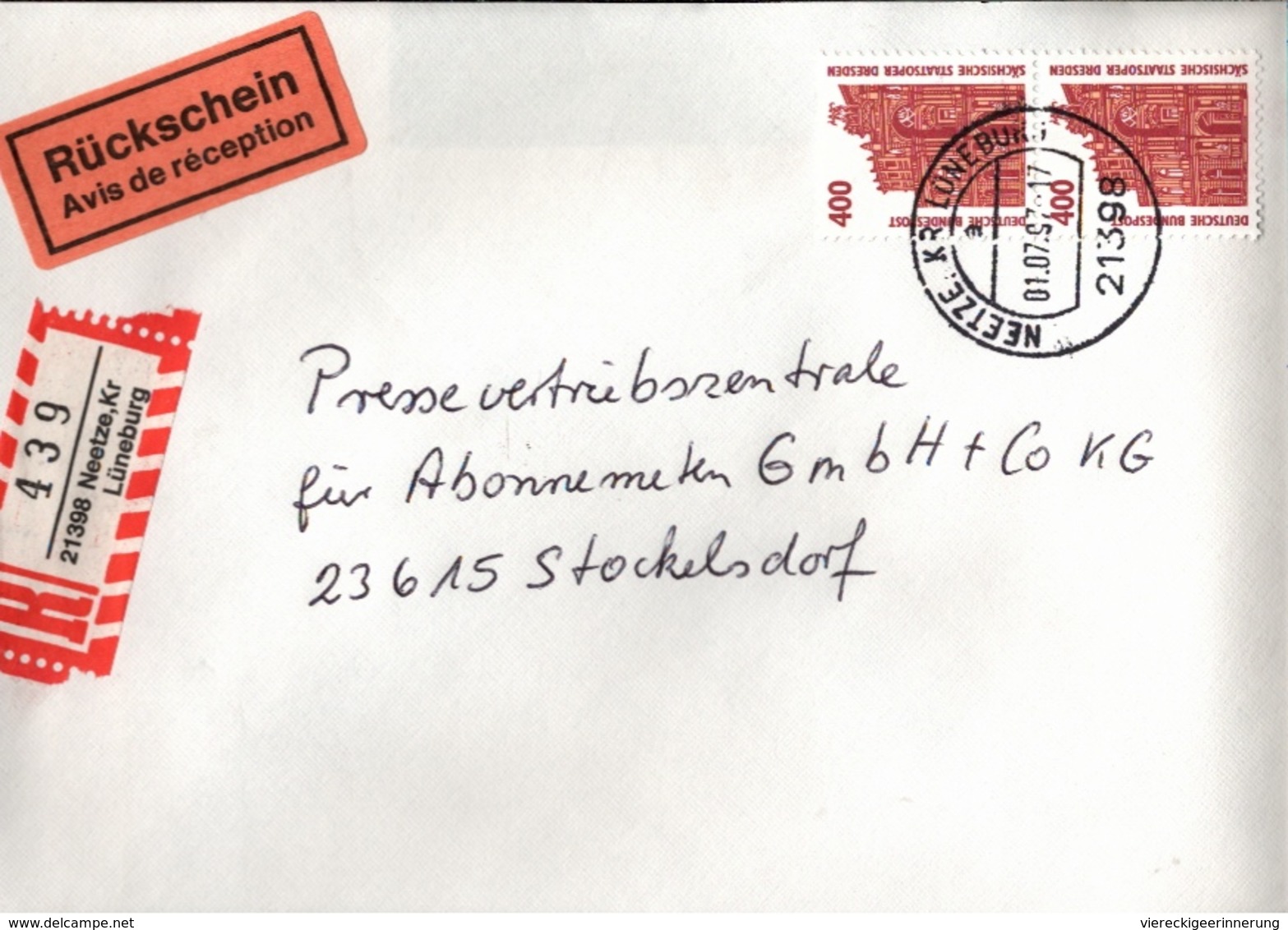 ! 1 Einschreiben , 1997,  R-Zettel Aus Neetze, Kreis Lüneburg, 21398 - R- & V- Viñetas