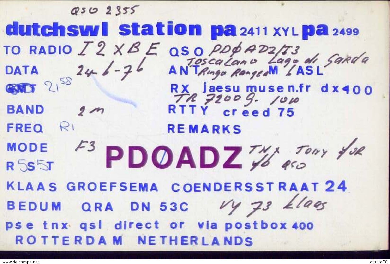 Radio - Dutchswl Station Pa2411xylpa2499 - Rotterdam - Radio Amatoriale