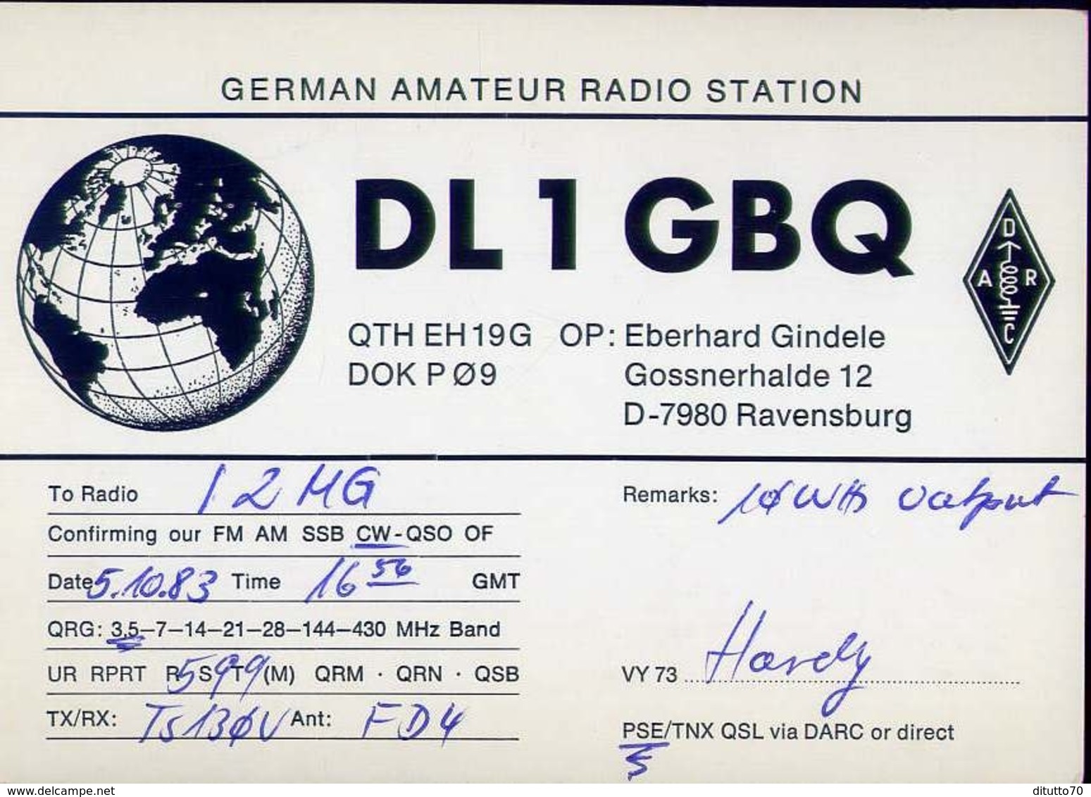 Radio - German Amateur Radio Station Dl1gbq - Ravcensburg - Radio Amatoriale
