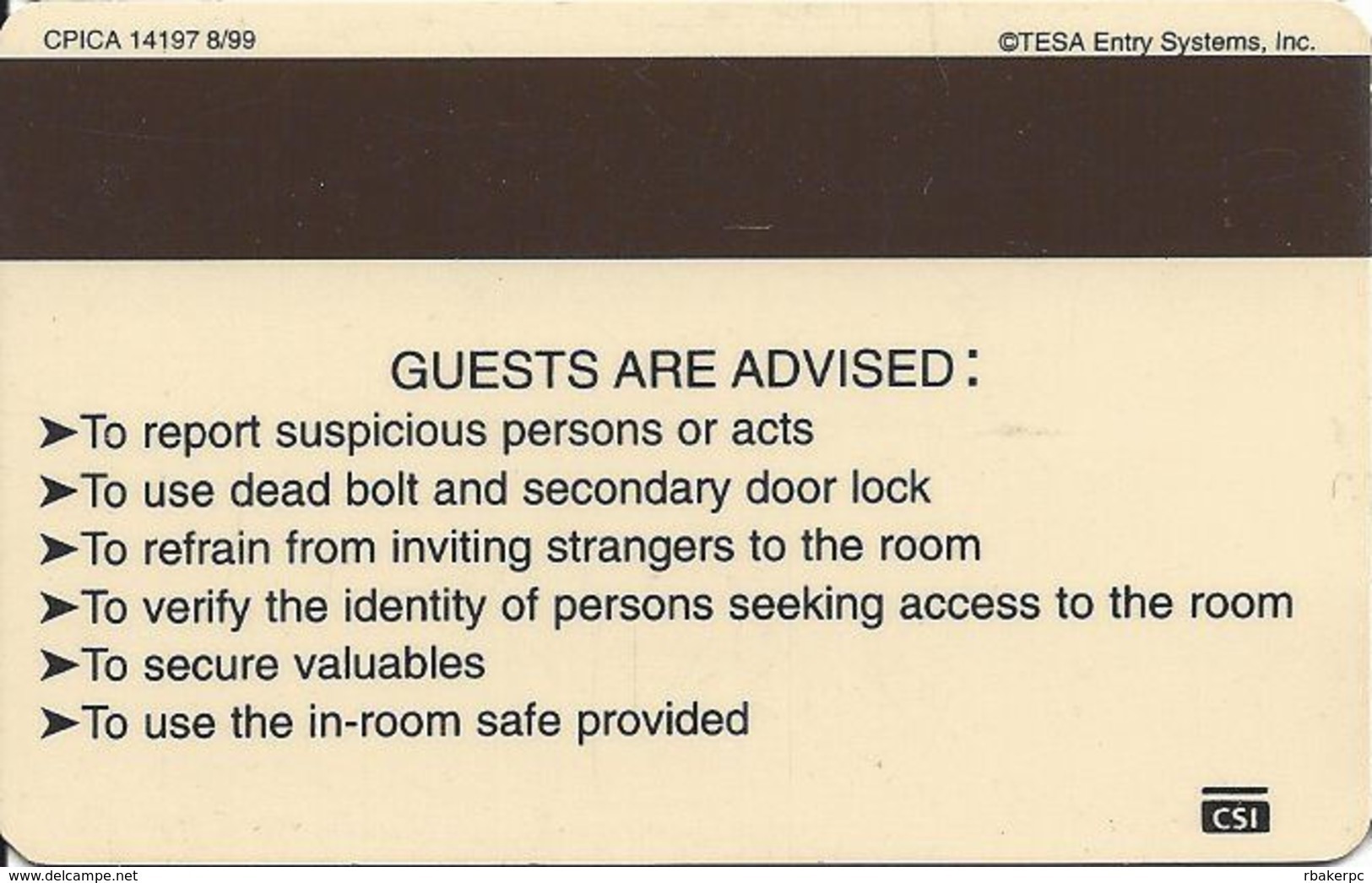 AmeriHost Inn Hotel Room Key Card - With CPICA 14197 8/99 - Hotel Keycards