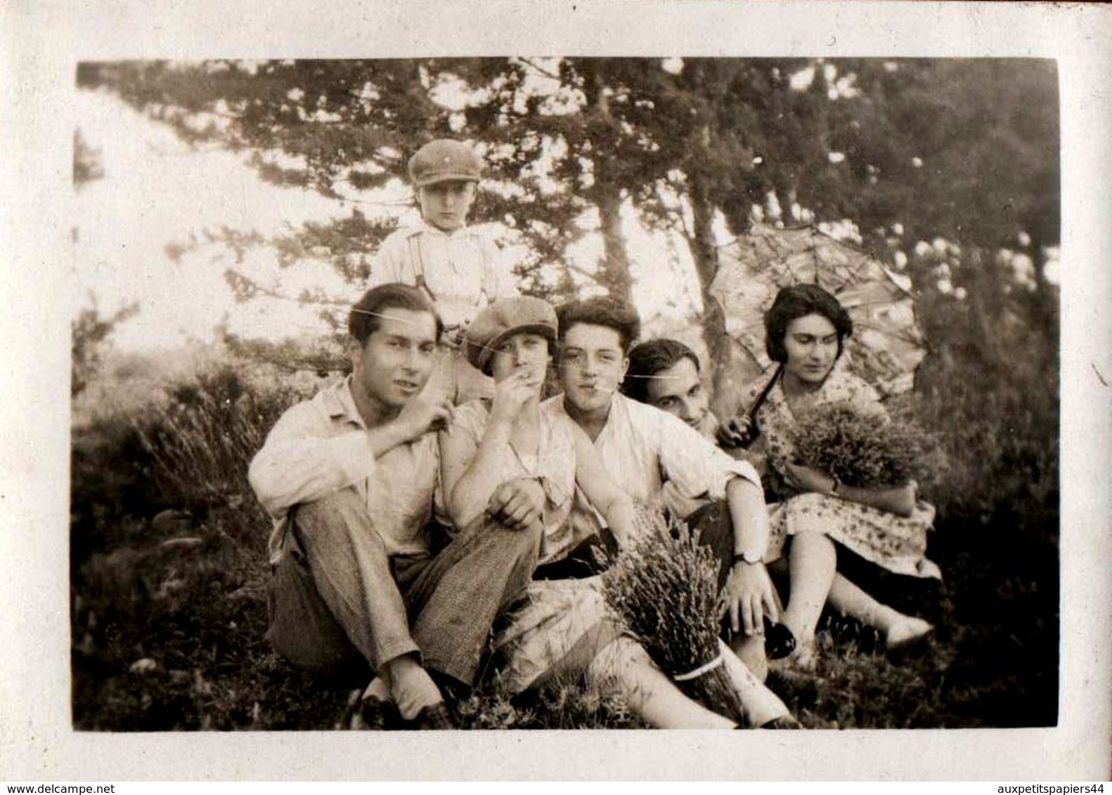 Photo Originale Tabac, Cigarette, Cigare Ou Pipe Tout Se Fume, Bande Jeunes Couples Fumeurs Mixtes De Faye En 1928 - Personnes Anonymes