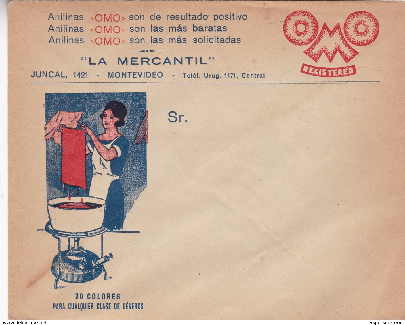 1940'S URUGUAY COMMERCIAL COVER-OMO, LA MERCANTIL. MONTEVIDEO- BLEUP - Uruguay