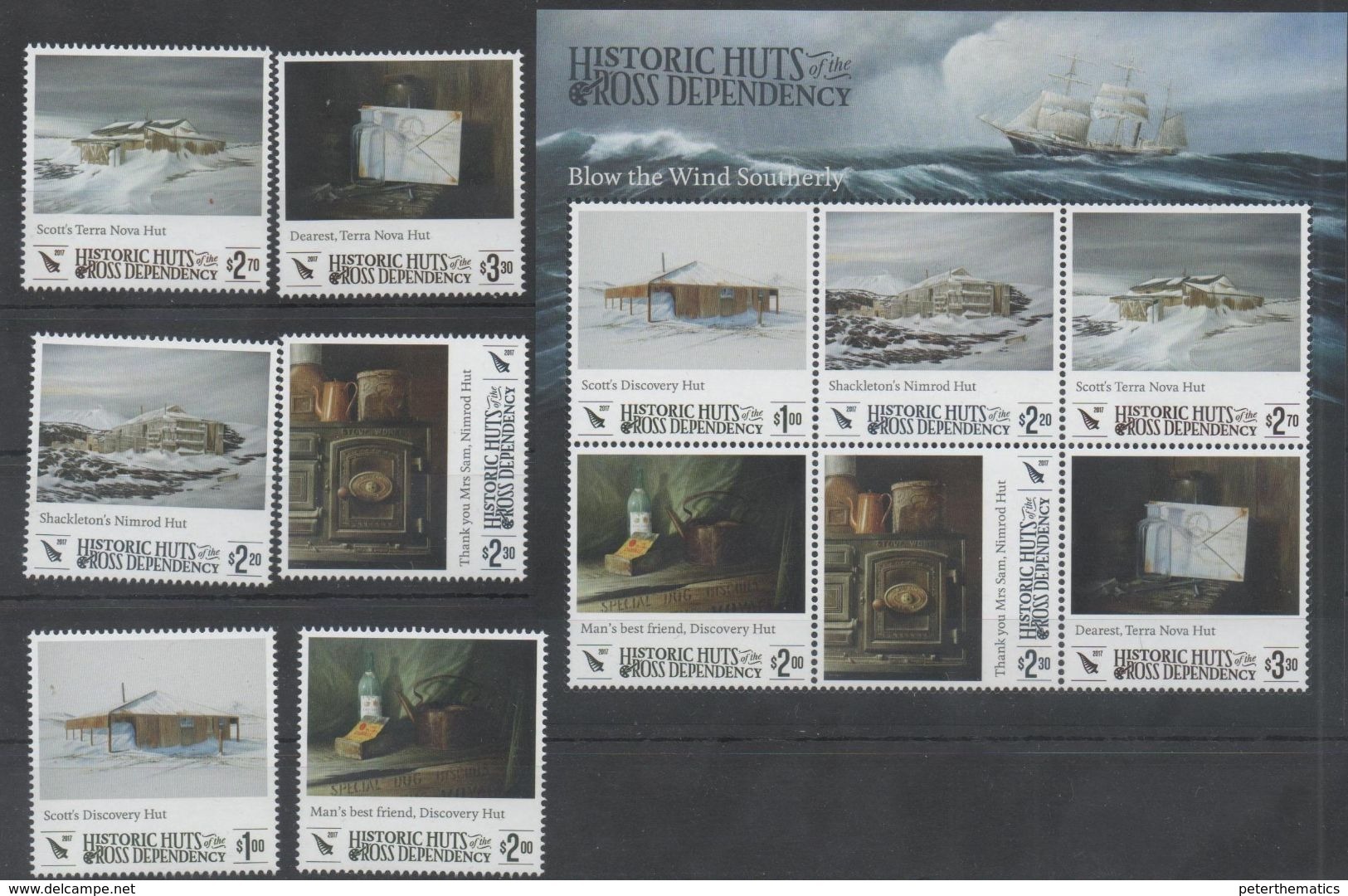 ROSS DEPENDENCY, 2017, MNH, ANTARCTICA, ANTARCTIC HUTS, 6v+SHEETLET , HIGH FV - Research Stations