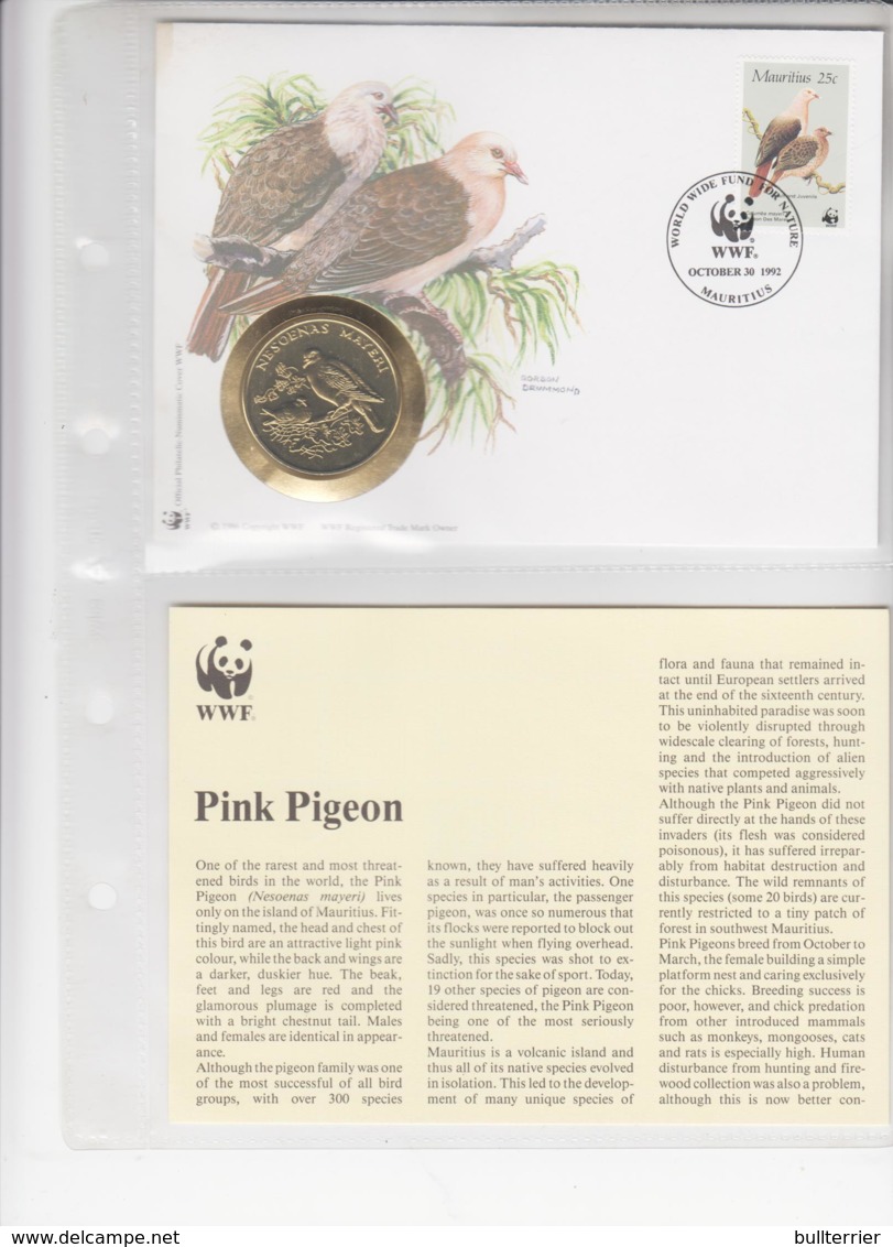 WWF - MAURITIUS  -1992 - PINK PIGEON 30TH ANNIVERSARY SILVER MEDAL FDC - Covers & Documents