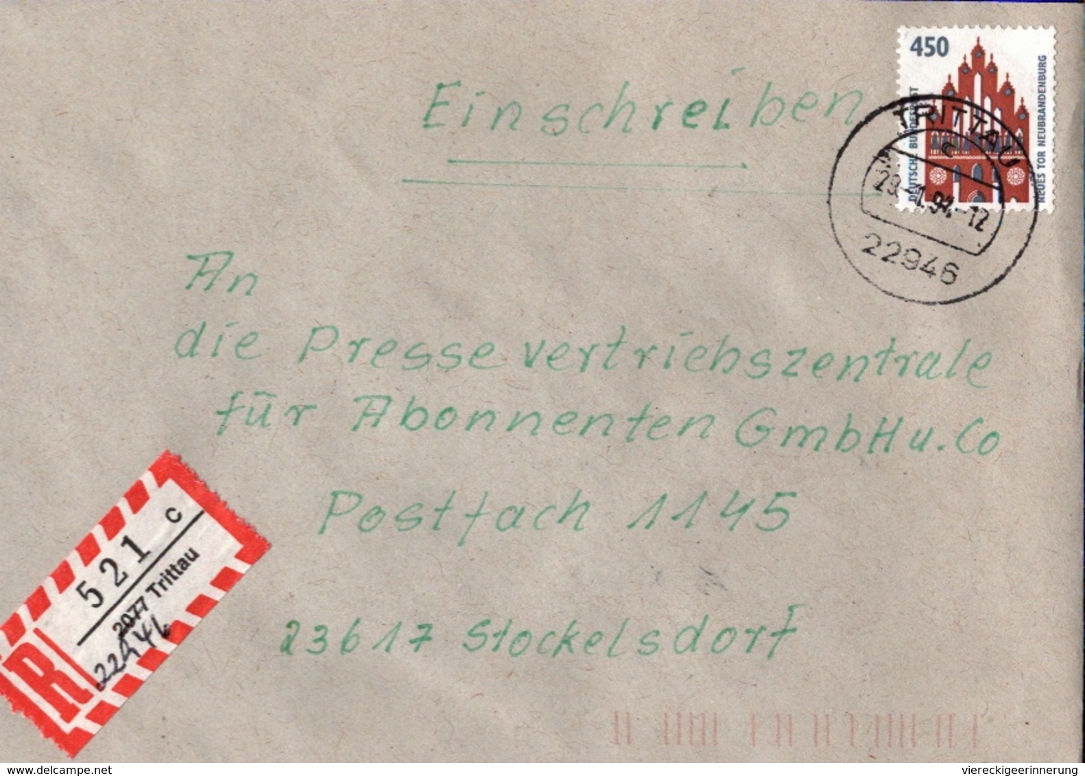 ! 1 Einschreiben , 1994, Alter R-Zettel Aus Trittau 22946 - R- & V- Vignette