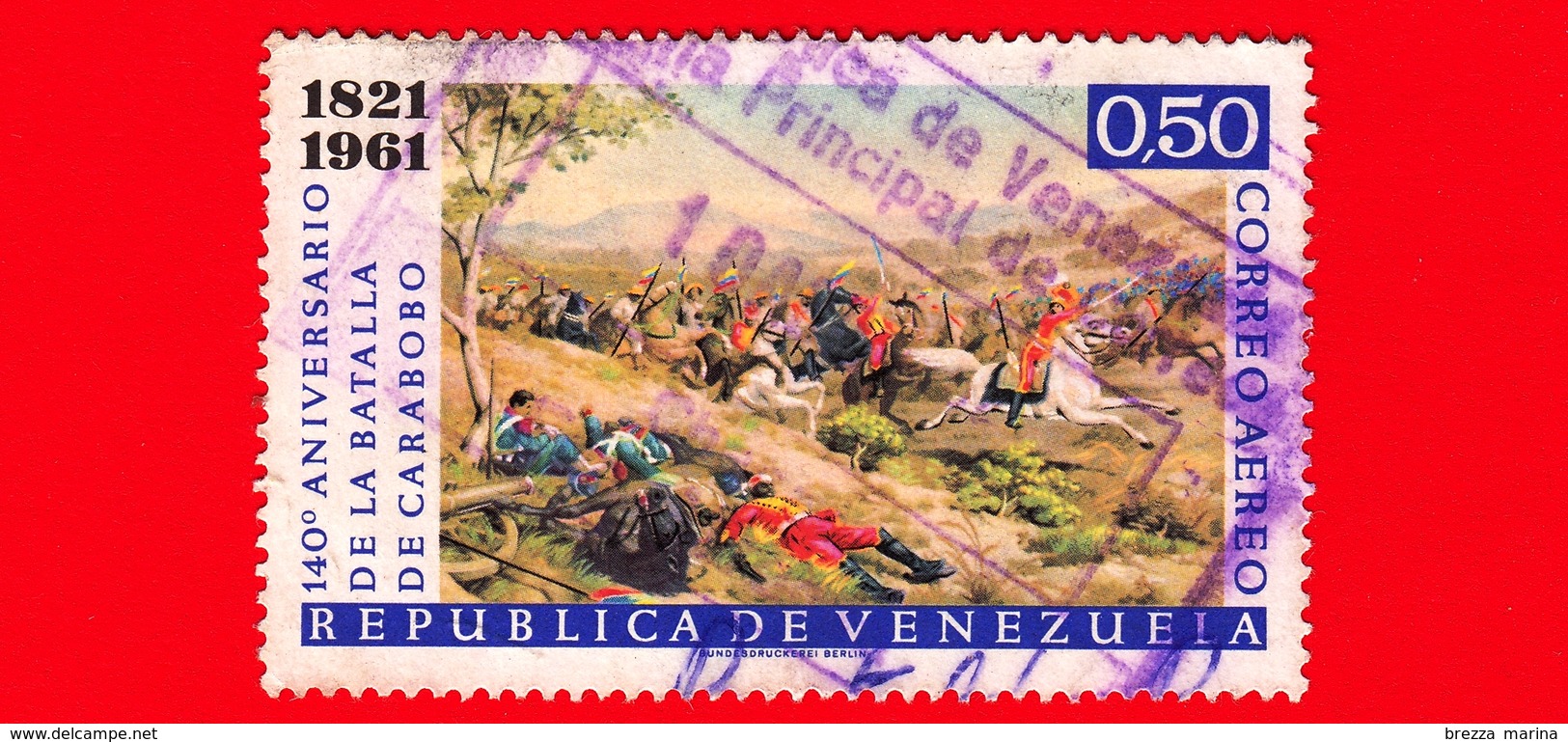 VENEZUELA - Usato - 1961 - 140 Anni Della Battaglia Di Carabobo - 0.50 - Posta Aerea - Venezuela