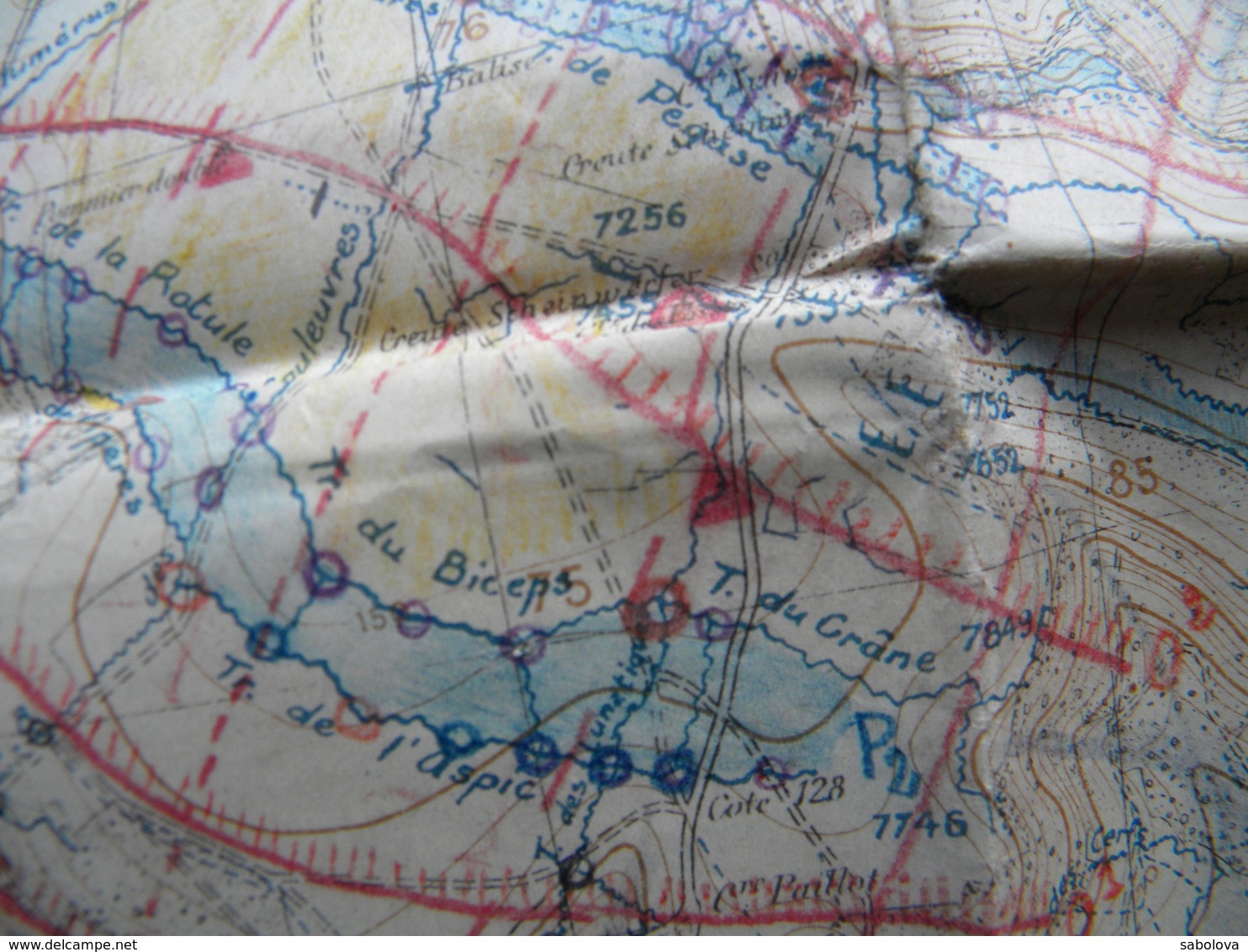 1914/1918 carte 1/20000 état major 2,06/0,75 Mètre. Chauny près Laon. Juillet 2018. vue sur tranchées nommées et chemins