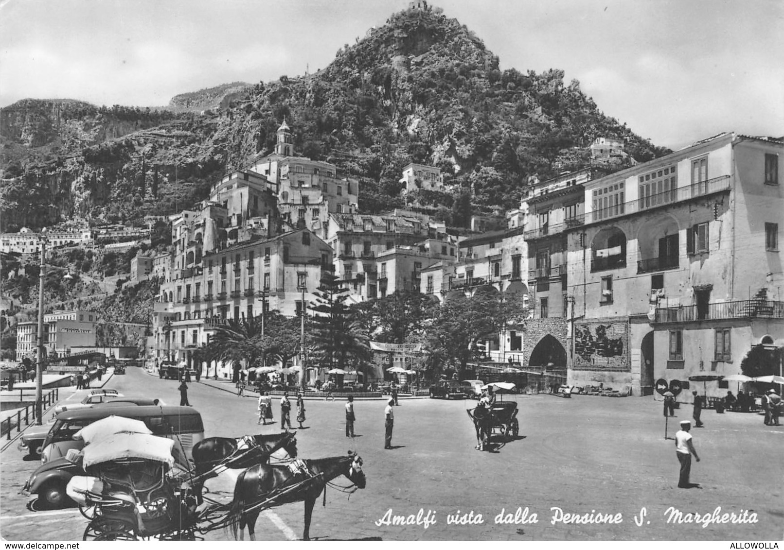 4847 " AMALFI VISTA DALLA PENSIONE S. MARGHERITA "ANIMATA-CALESSI-VEICOLI '50 - CART. POSTALE ORIGINALE SPED.1957 - Other & Unclassified