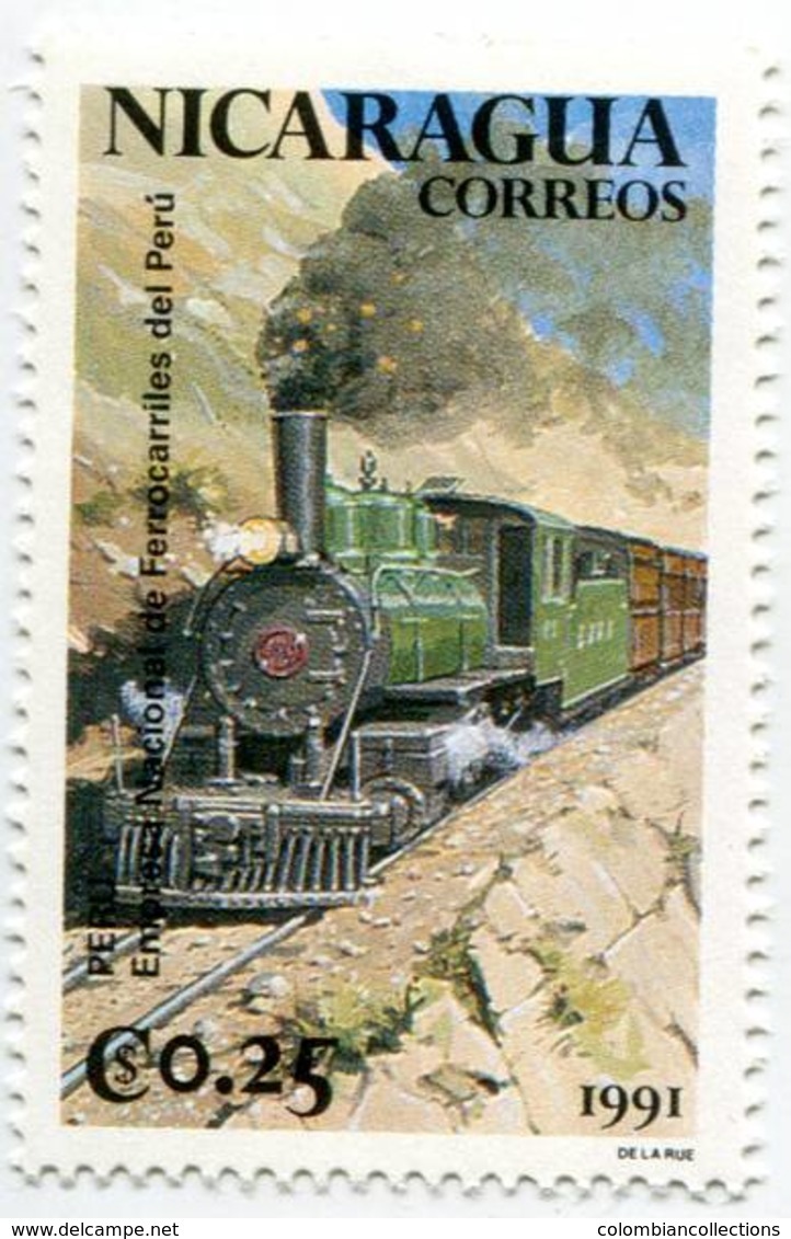 Lote 1871-7, Nicaragua, 1999, Sello, Stamp, 7 v, Trenes de Sur America, Train, Locomotive of South America