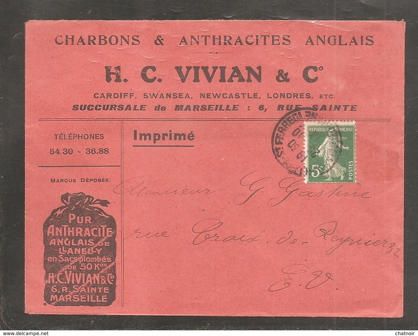 Envel   Charbons Anthracites Anglais   5c   Semeuse - Storia Postale
