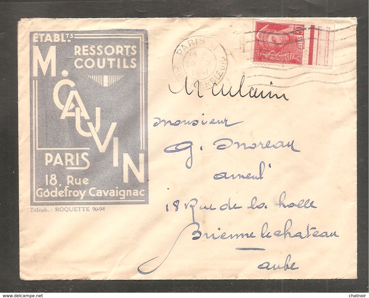 Envel    Ressorts   Oblit  PARIS  1941   30c  Mercure  Bas De Feuille - Covers & Documents