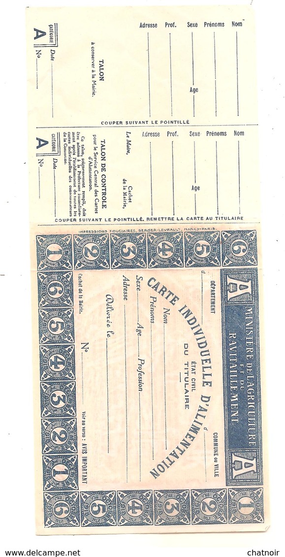 CARTE D ALIMENTATION  1918   NEUVE - 1914-18