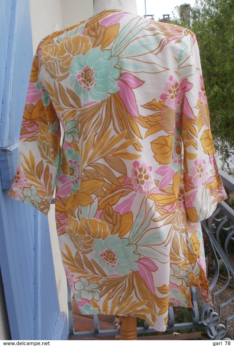 Tunique Vintage Marque VIVES VIVAL VIVESA Taille M, Motif Grosses Fleurs - 1940-1970