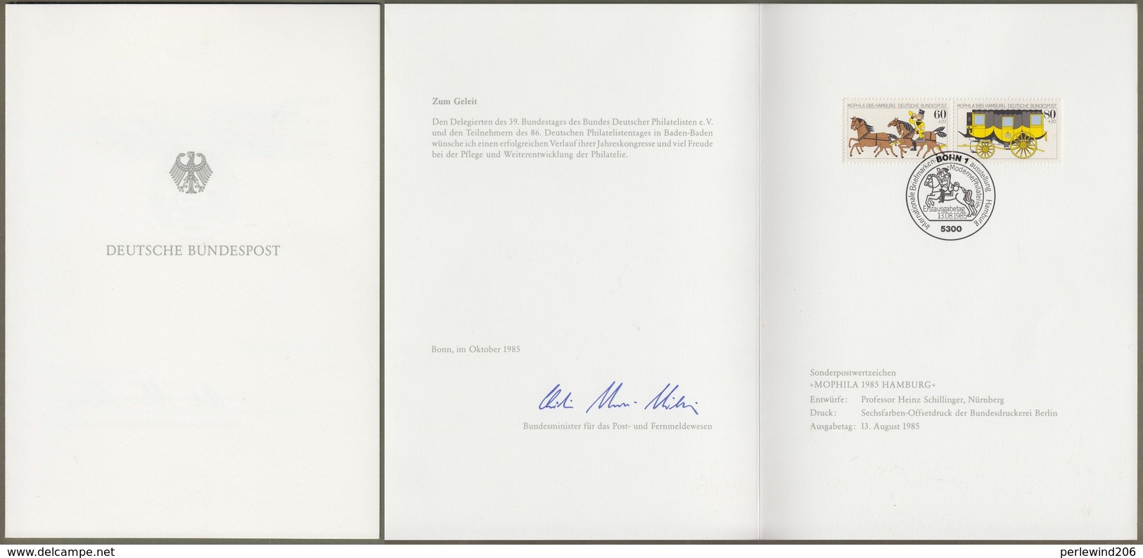 Bund: Minister Card - Ministerkarte, Mi-Nr. 1255-56 ESST: " 86. Deutscher Philatelistentag "     X - Lettres & Documents