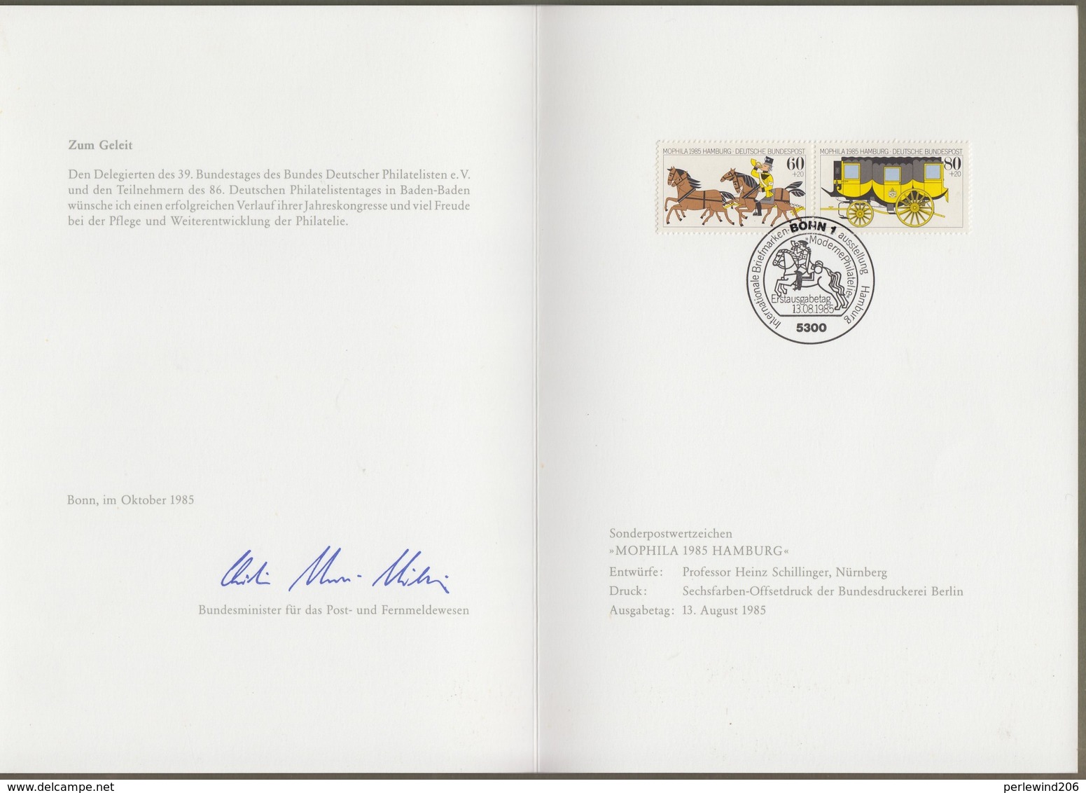 Bund: Minister Card - Ministerkarte, Mi-Nr. 1255-56 ESST: " 86. Deutscher Philatelistentag "     X - Lettres & Documents