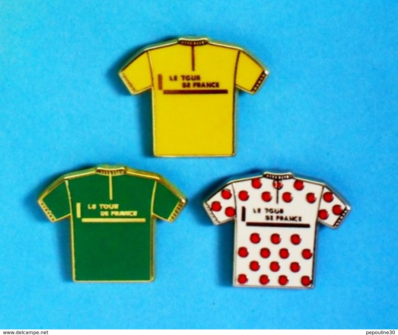 3 PIN'S //** TROIS MAILLOTS / JAUNE 1919 LEADER / à POIS 1933 MEILLEUR GRIMPEUR / VERT 1953 MEILLEUR SPRINTEUR . (A.B.P) - Cyclisme