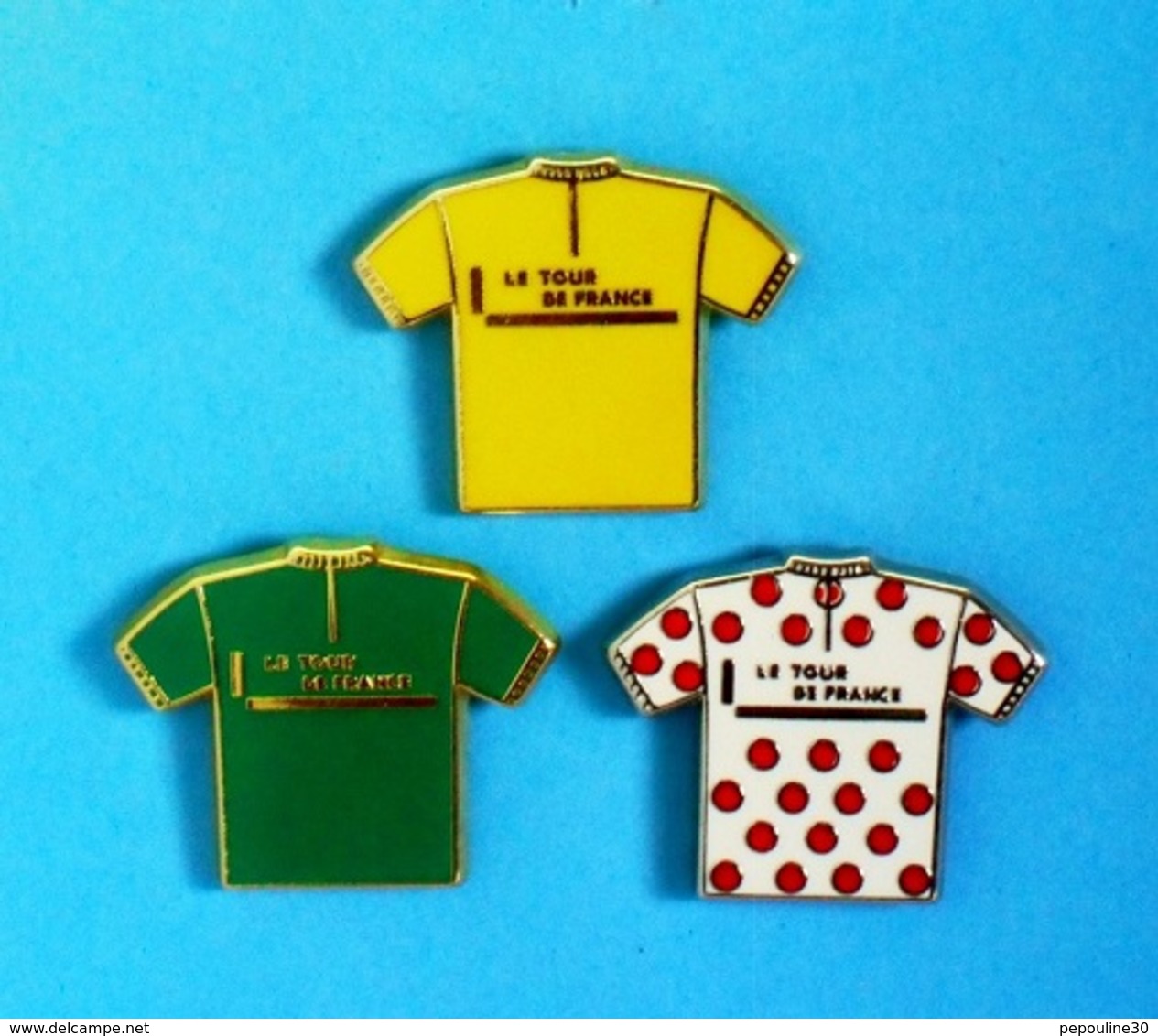 3 PIN'S //** TROIS MAILLOTS / JAUNE 1919 LEADER / à POIS 1933 MEILLEUR GRIMPEUR / VERT 1953 MEILLEUR SPRINTEUR . (A.B.P) - Cyclisme