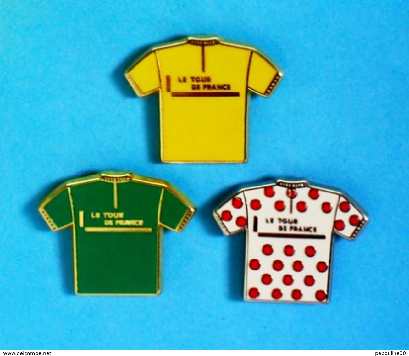 3 PIN'S //** TROIS MAILLOTS / JAUNE 1919 LEADER / à POIS 1933 MEILLEUR GRIMPEUR / VERT 1953 MEILLEUR SPRINTEUR . (A.B.P) - Cyclisme