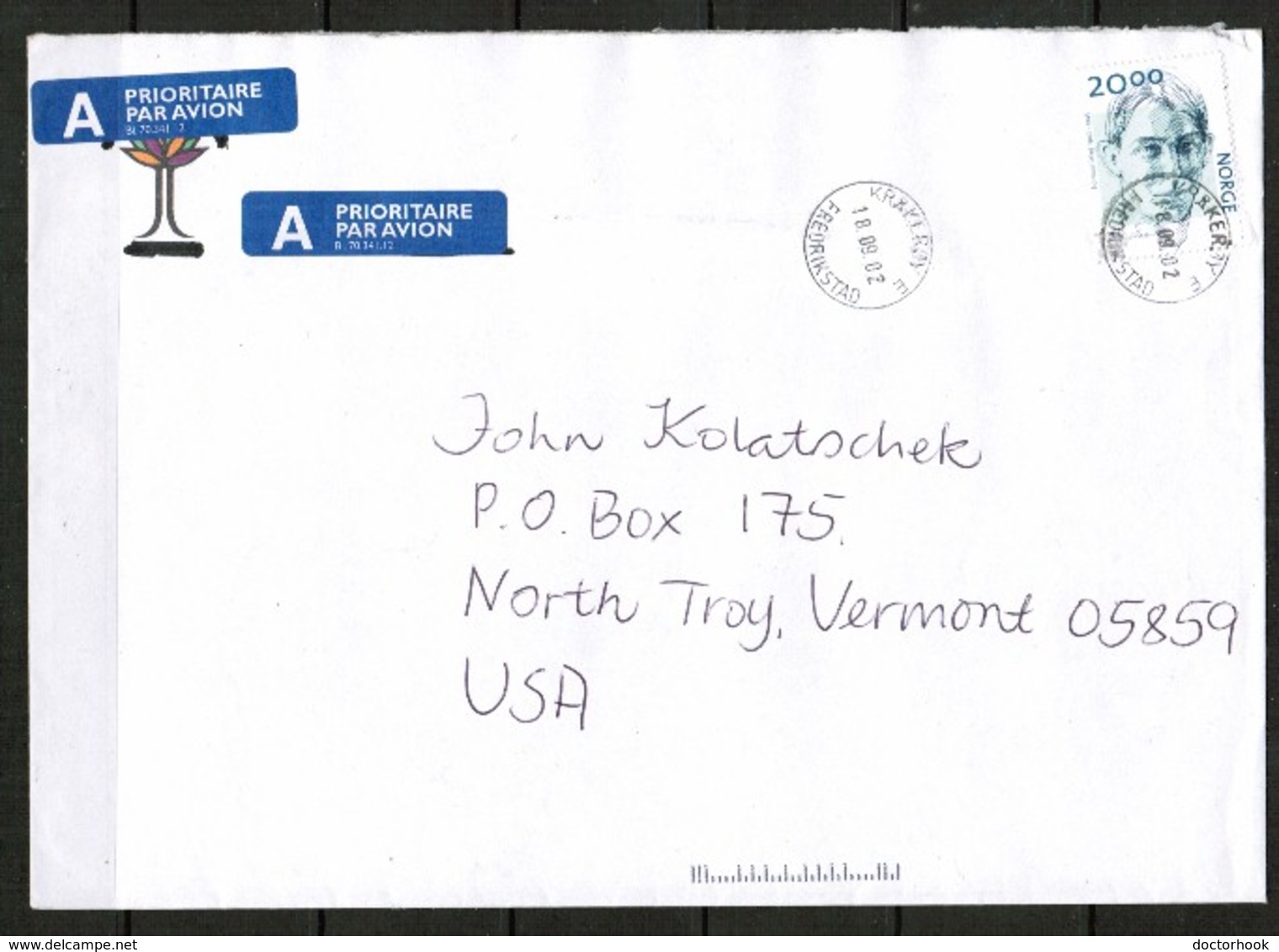 NORWAY   Scott # 1397 On PRIORITY AIRMAIL COMMERCIAL COVER To U.S.A. (18/09/02) (OS-486) - Covers & Documents