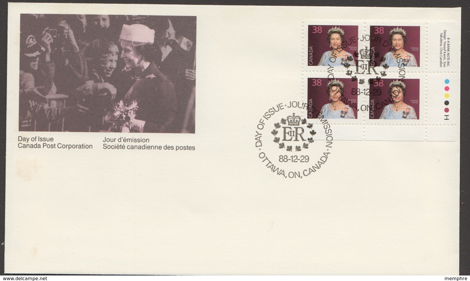 1988  38&cent; Queen Elizabeth Definitive Sc 1164  LR PLate Block - 1971-1980