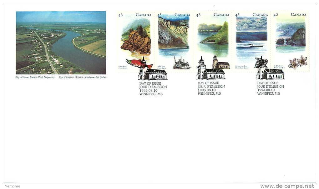 1993   Heritage Rivers, Series III  Sc 1489a  Strip Of 5 - 1991-2000