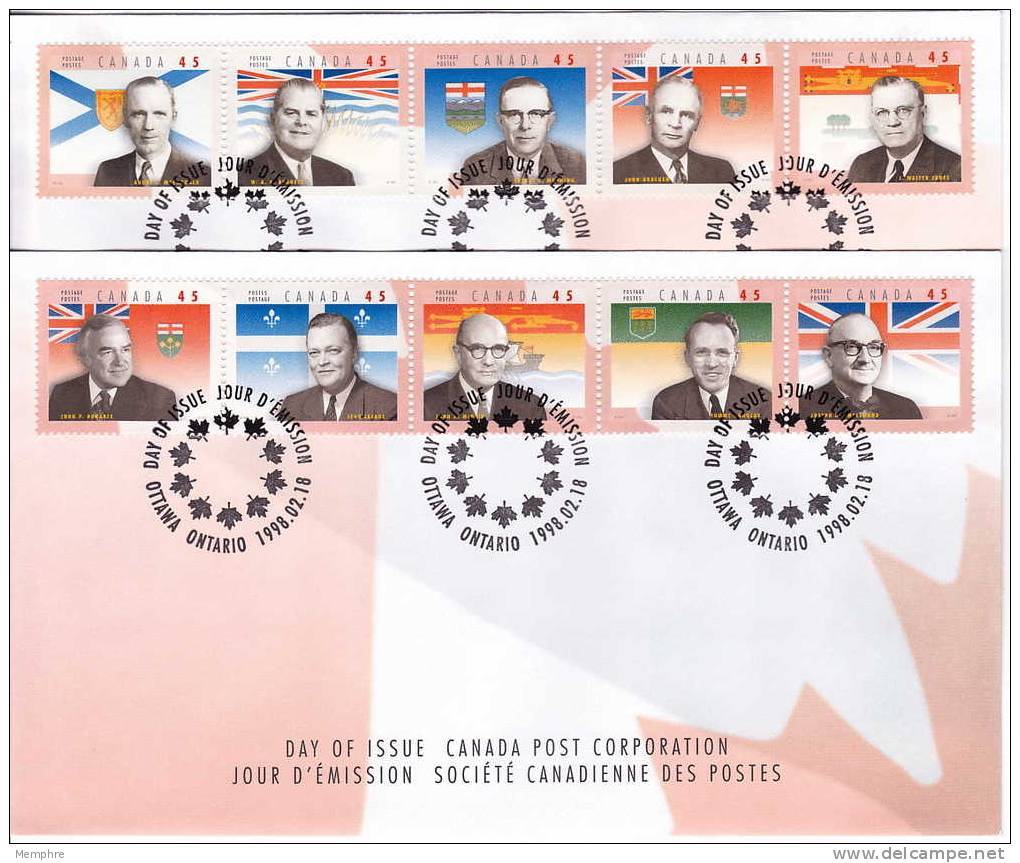 1998   Provincial Premiers  Sc 1709a-j  Se-tenant 2 Strips Of 5 - 1991-2000