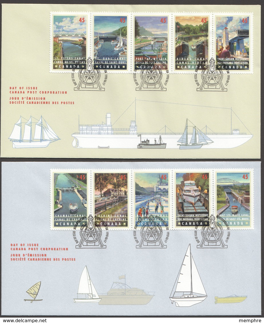 1998  Canals Of Canada Sc 1725-34 From Booklet On 2 FDCs - 1991-2000