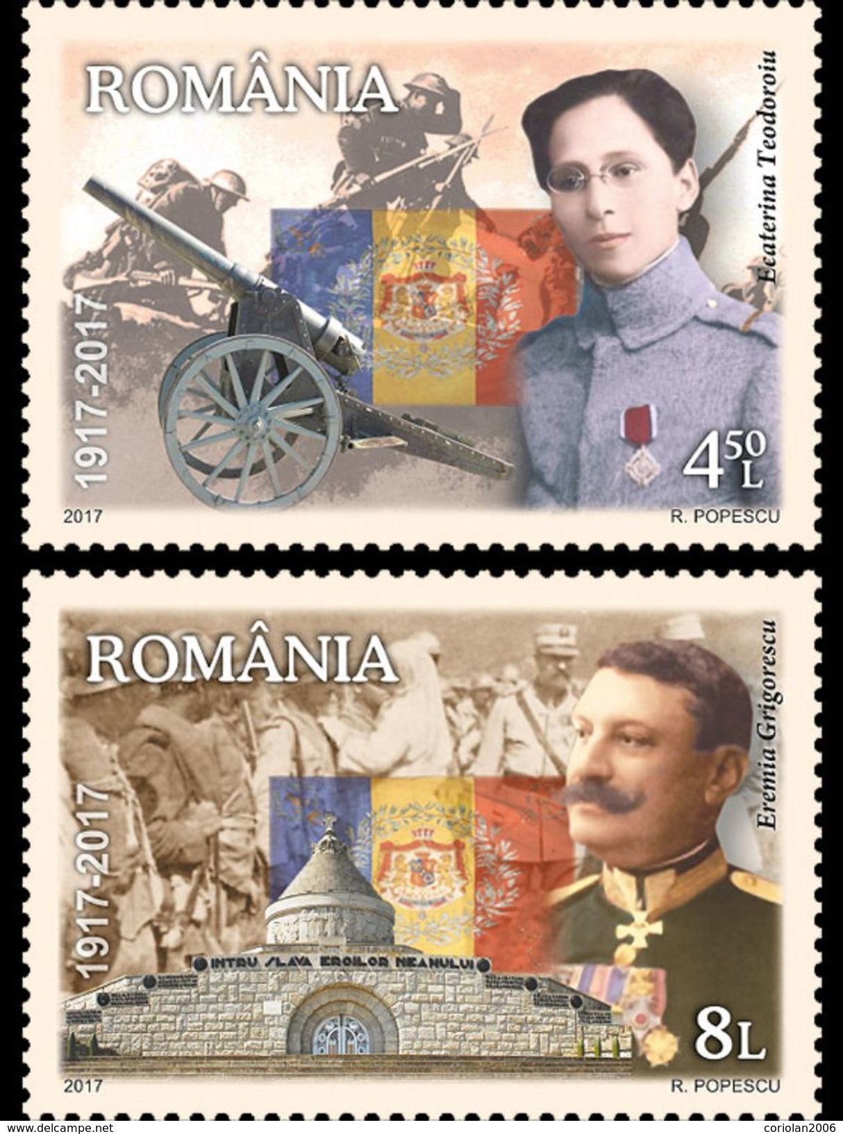 Romania 2017 / Stamp's Day / Ecaterina Teodoroiu, Eremia Grigorescu - Unused Stamps