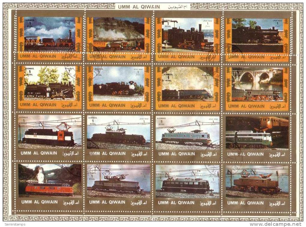 Um Al Qiwain, Trains 16 Stamps, Error In Perforation- Rare- CTO-SKRILL PAYMENT ONLY - Umm Al-Qiwain