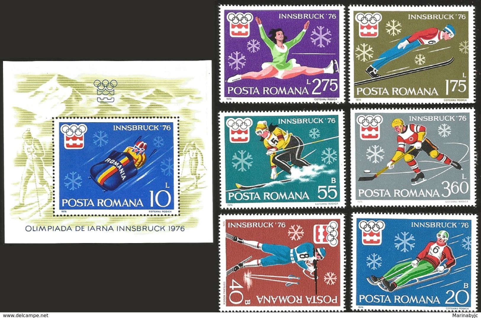 V) 1976 ROMANIA, 12TH WINTER OLYMPIC GAMES, INNSBRUCK, AUSTRIA, MN - Unused Stamps