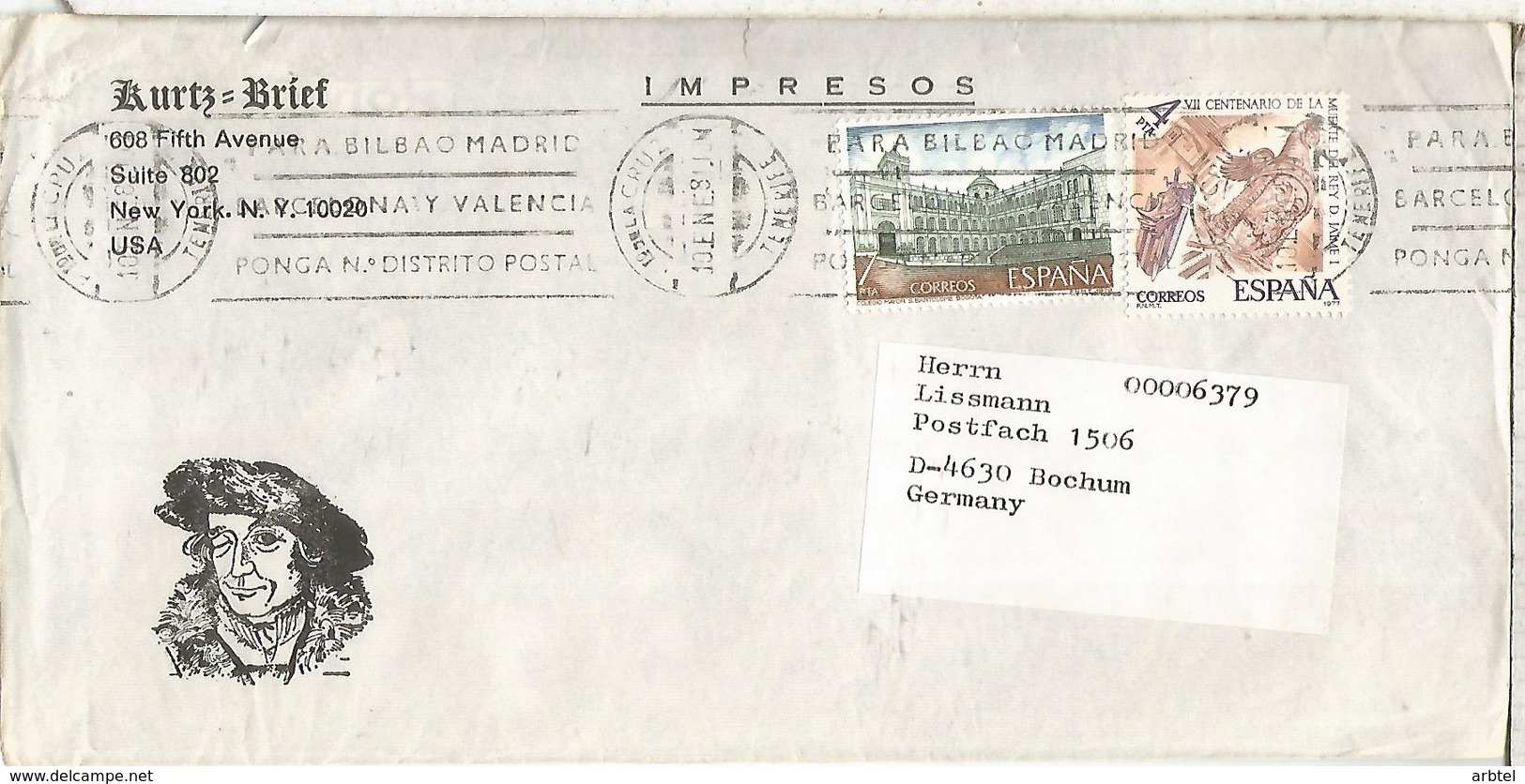 SANTA CRUZ TENERIFE CC SELLOS JAIME I AMERICA ESPAÑA COLEGIO MAYOR BOGOTA - Cartas & Documentos