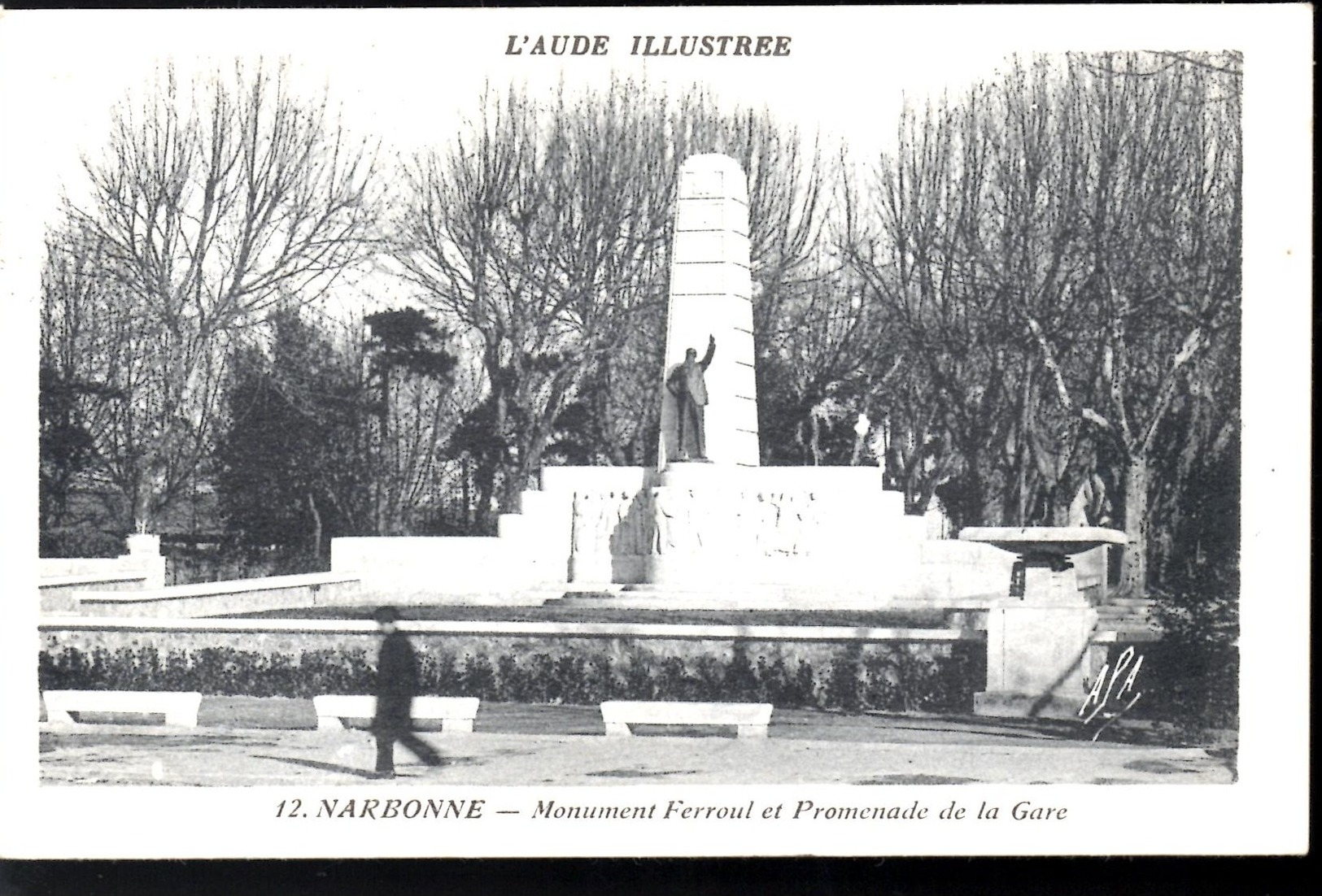 NARBONNE Promenade De La Gare & Monument Ferroul CPA Ecrite En 1936 TBE - Narbonne