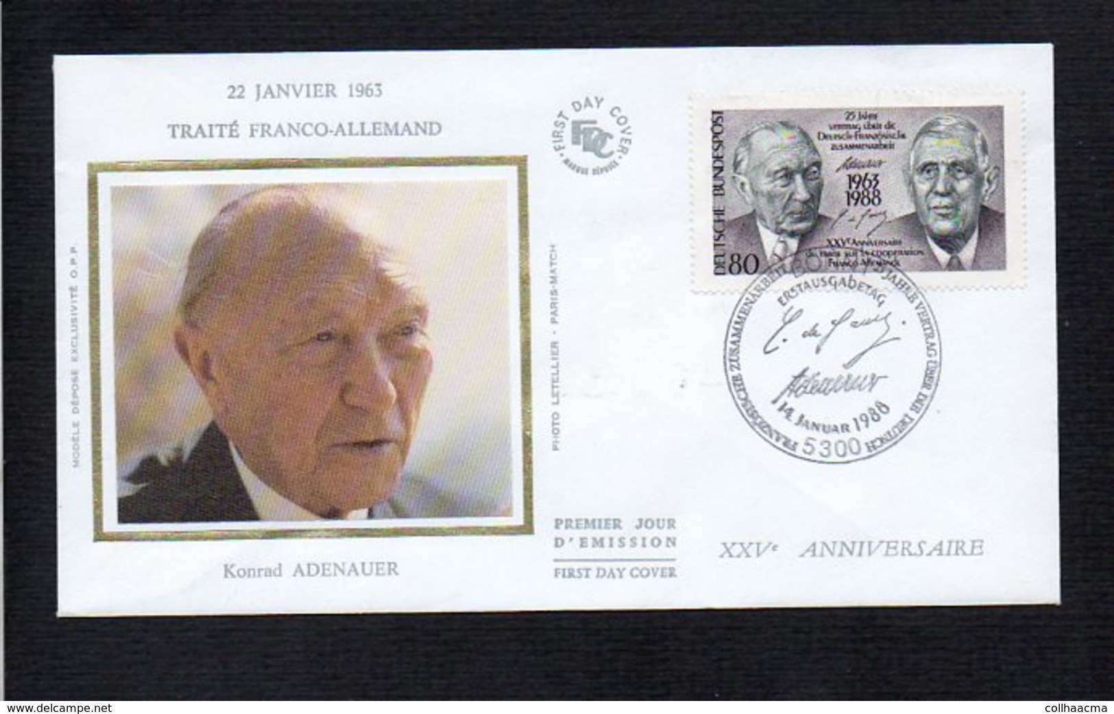 Allemagne / FDC 1988 1er Jour / 25° Ann Du Traité Franco Allemand / Général De Gaulle,Konrad Adenauer - De Gaulle (Général)