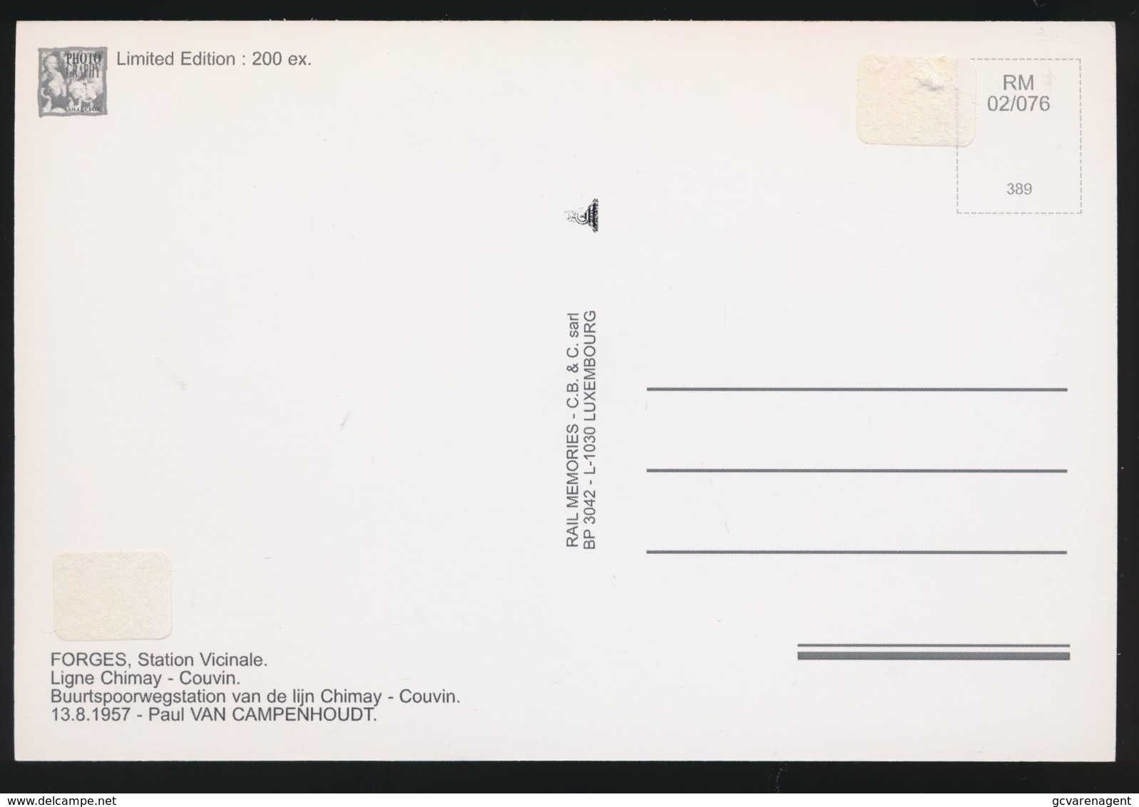 FORGES  STATION VICINAL  - LIGNE CHIMAY - COUVIN  - LIMITED EDITION 200 EX  1957  - 2 SCANS - Tramways