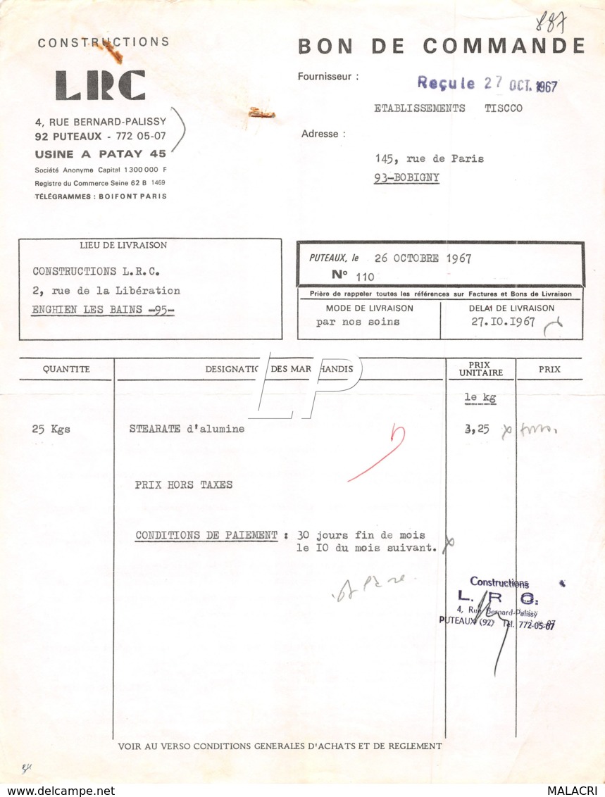 21-1712   1967 CONSTRUCTIONS LRC A PUTEAUX - ETS TISCCO A BOBIGNY - 1950 - ...