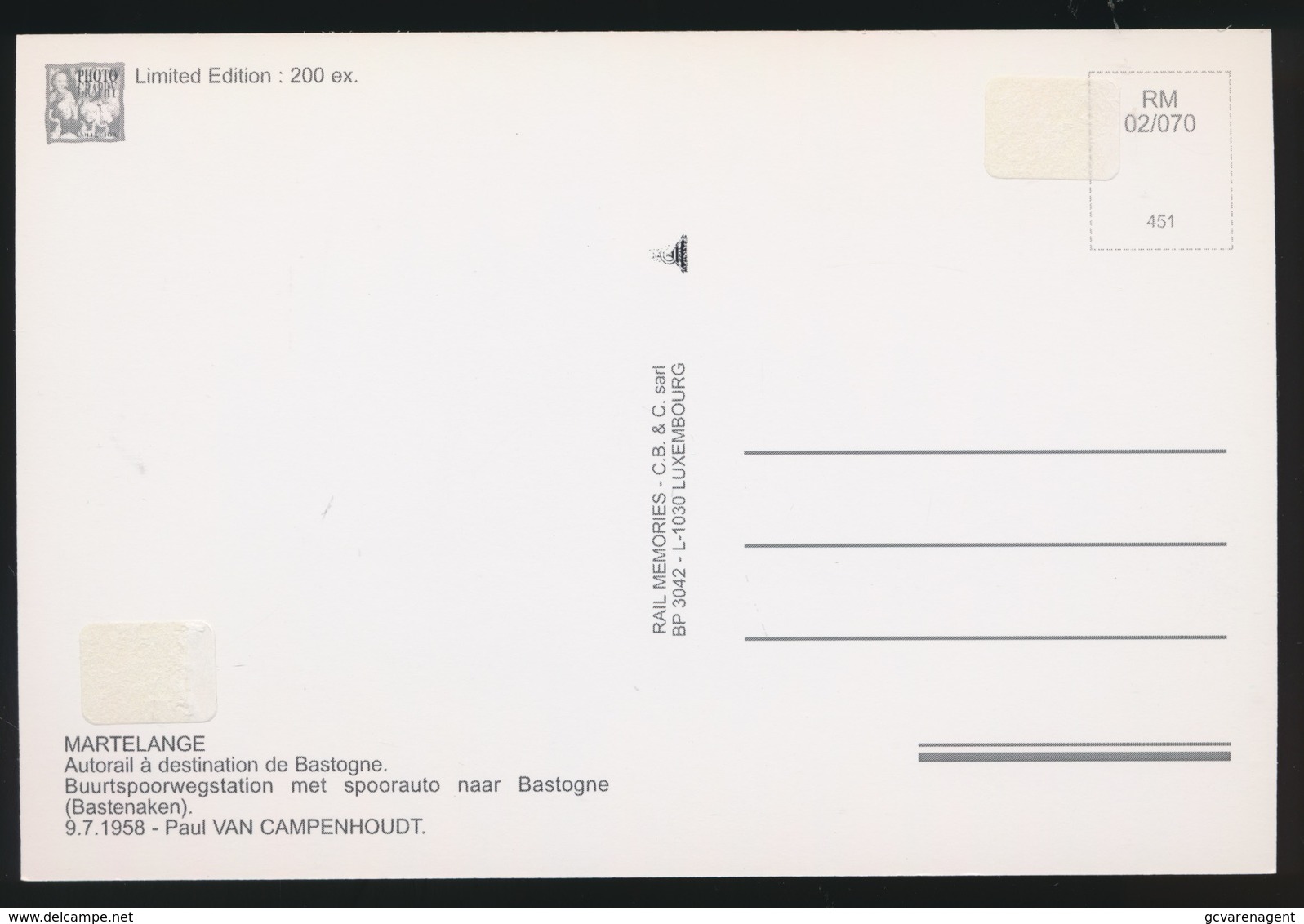 MARTELANGE   - AUTORAIL A DESTINATION DE BASTOGNE  - LIMITED EDITION 200 EX  1958  - 2 SCANS - Tramways