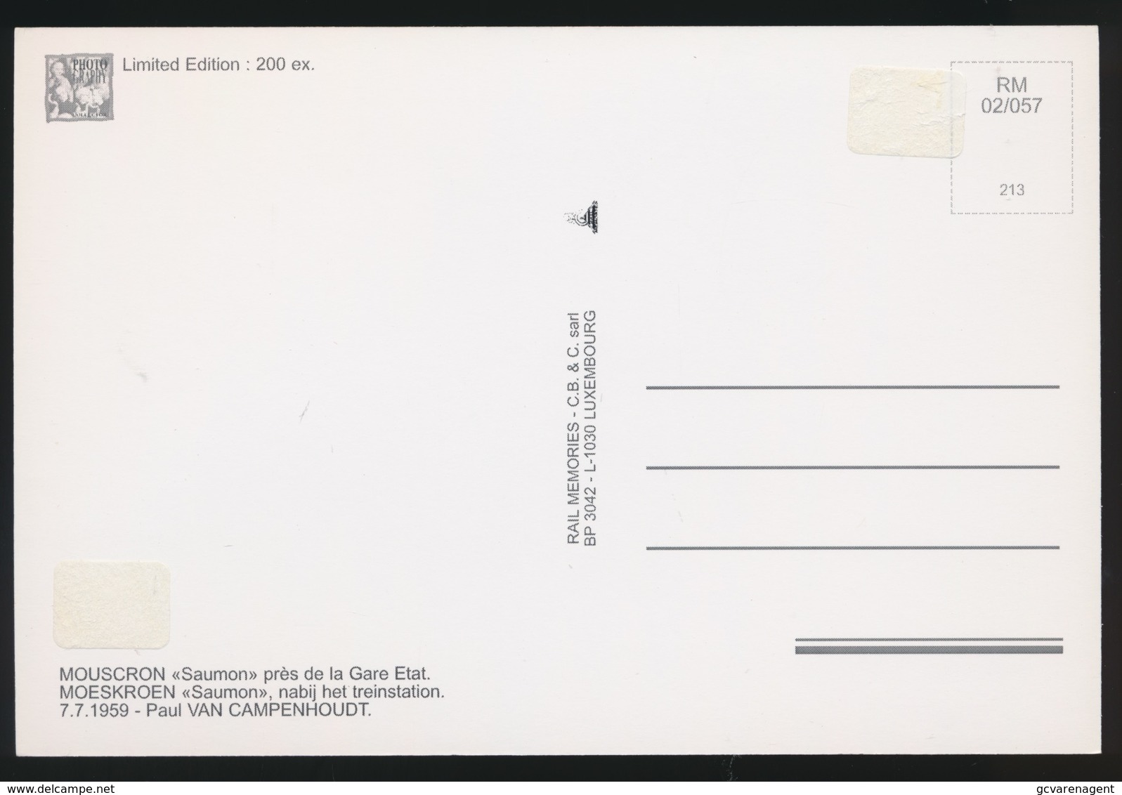 MOUSCRON  SAUMON PRES DE LA GARE ETAT      - LIMITED EDITION 200 EX  1959  - 2 SCANS - Tramways