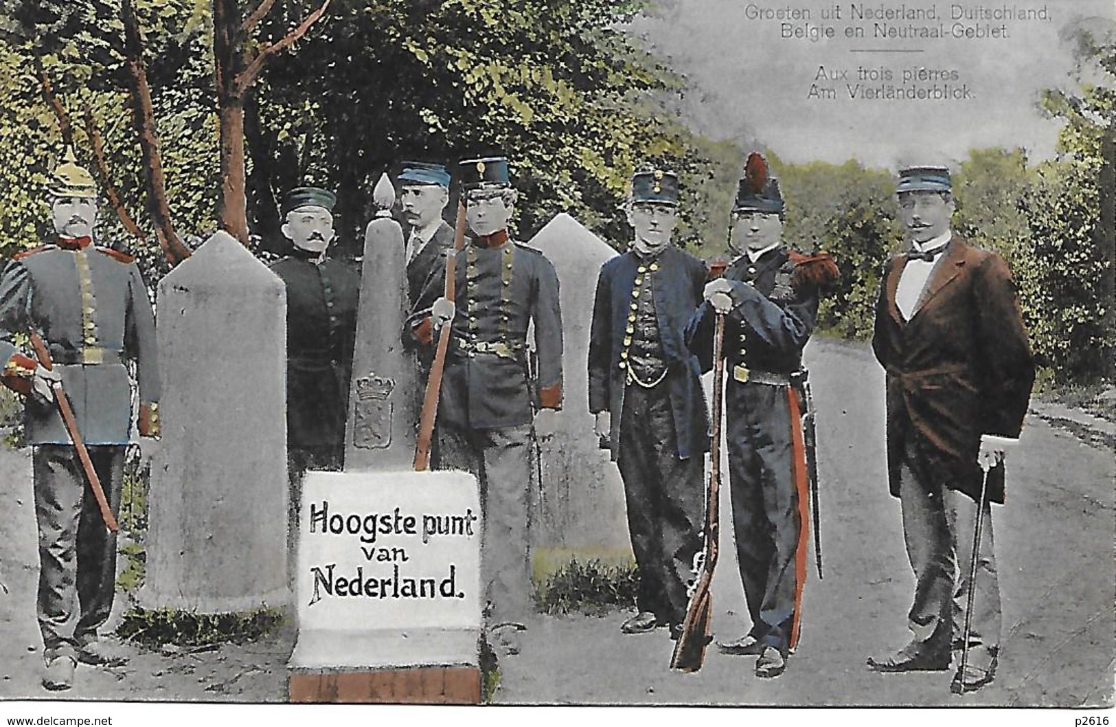 PAYS- BAS -  AUX TROIS PIERRES - HOOGSTE PUNT VAN NEDERLAND -  CARTE COLORISEE - Personnages