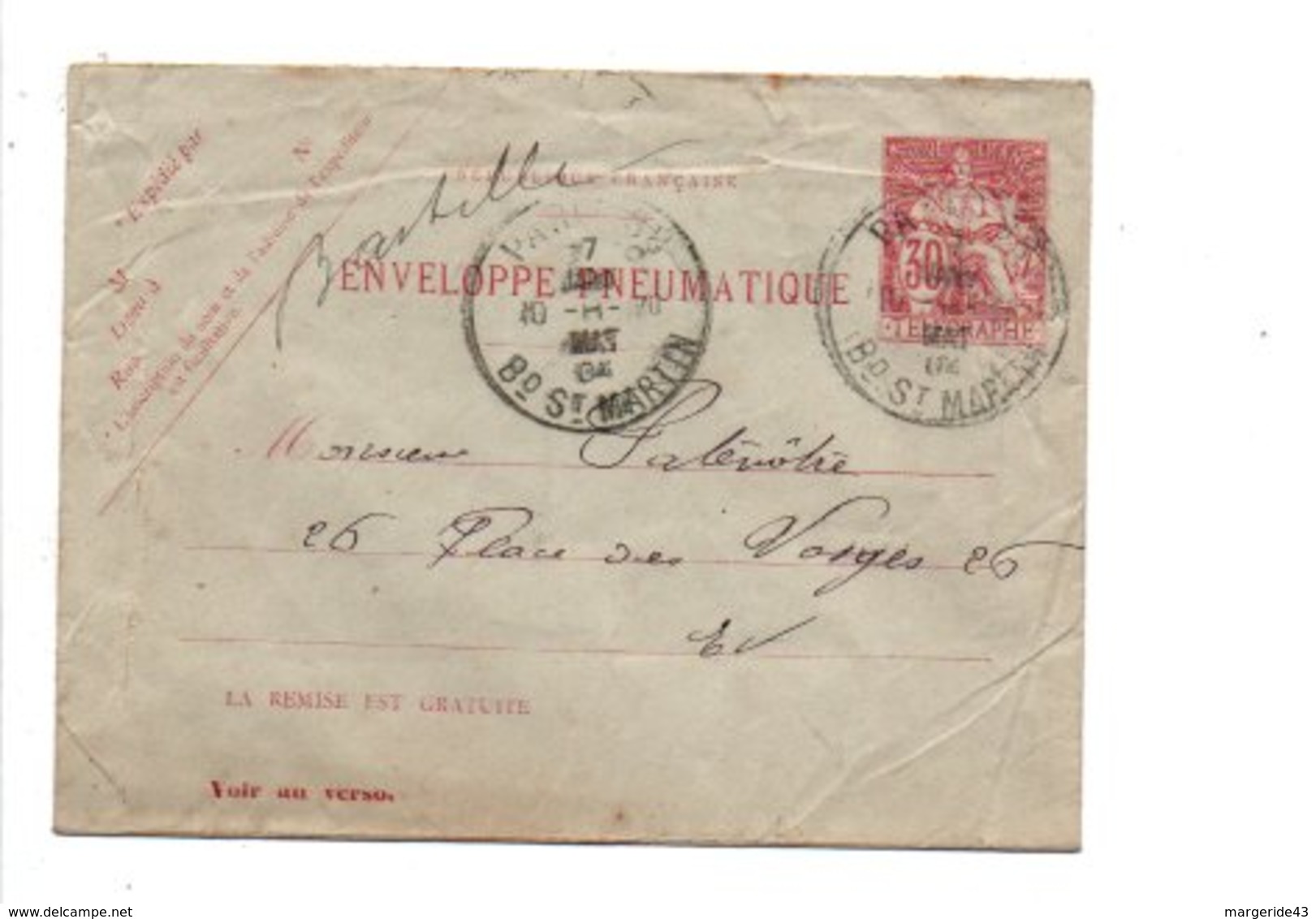 PNEUMATIQUE DE PARIS 88 POUR PARIS 21 1904 - Pneumatiques