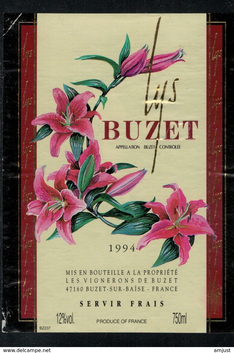 Etiquette De Vin // Buzet 1994 , Buzet Sur Baise, Lys - Fleurs