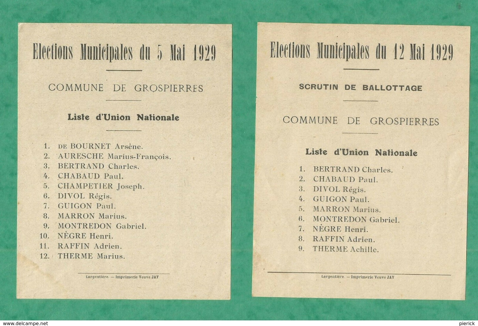 ELECTIONS MUNICIPALES GROSPIERRE 05 12 MAI 1929 ARDECHE UNION NATIONALE RUOMS - Documents Historiques