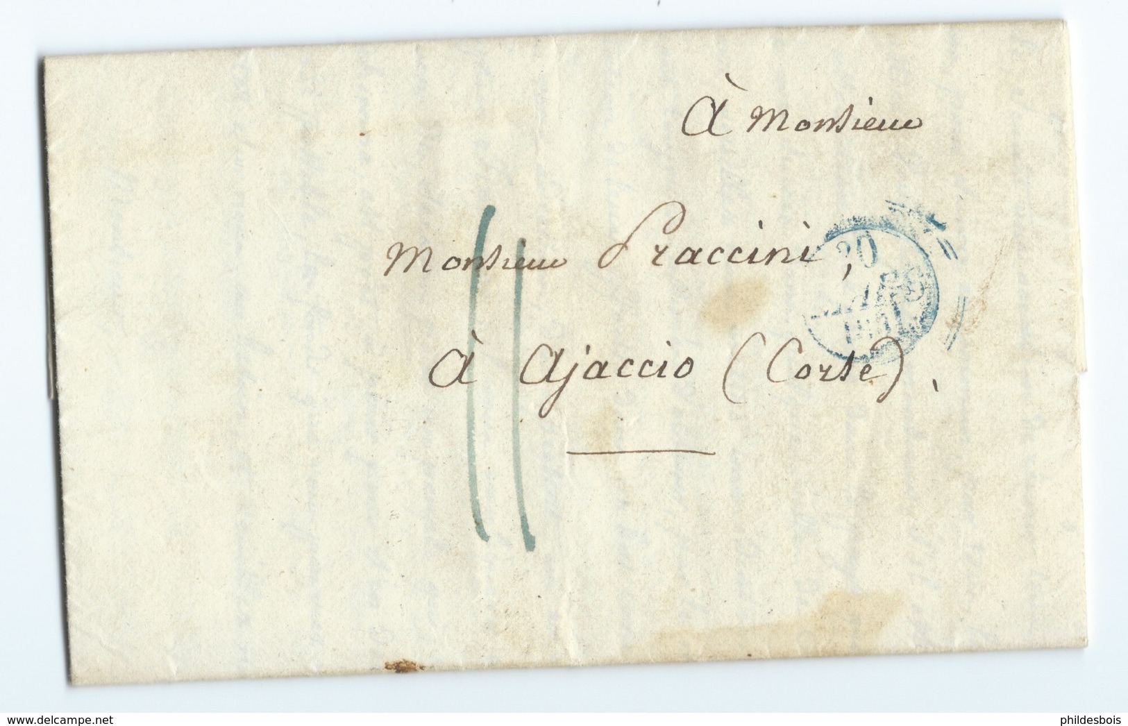 LETTRE PRECURSEUR  Destination CORSE Ajaccio - 1801-1848: Précurseurs XIX