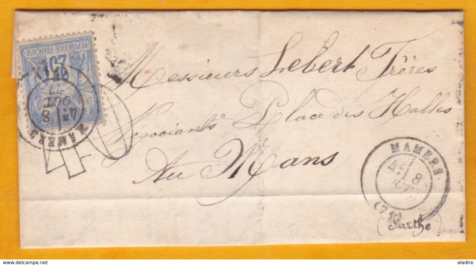 1878 - 25 Centimes Type Sage Outremer Sur Lettre Pliée De Mamers à Le Mans, Sarthe - Taxe 40 D - Cad Transit & Arrivée - 1877-1920: Période Semi Moderne